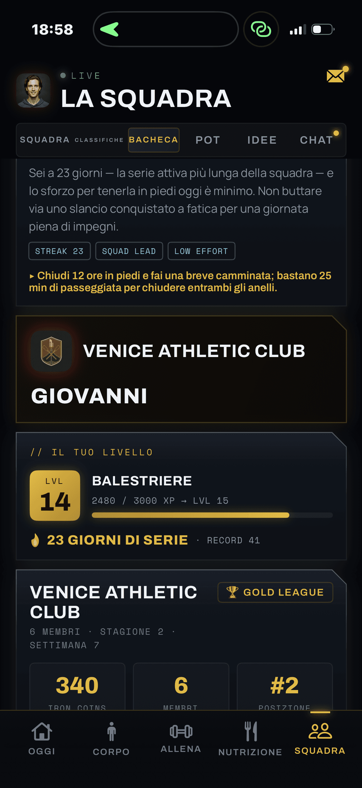Schermata Bacheca di Venice Athletic Club
